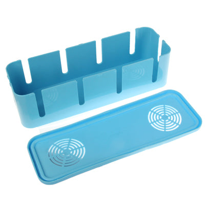 Pair of light blue cable organizer trays with vent base and upright connector slots