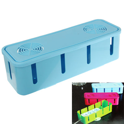 Light blue cable organizer box with vent grilles and three cable slots