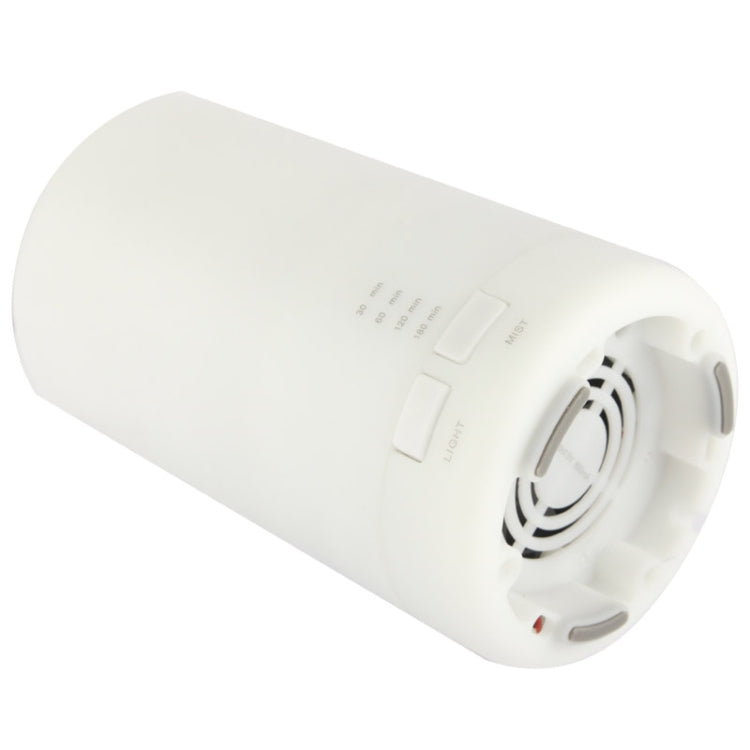 White cylindrical aroma diffuser with vent openings and USB power connection