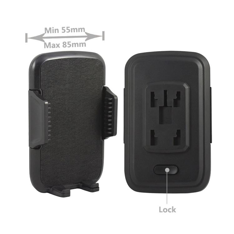 Black universal phone clamp holder with lock and adjustable spring pads