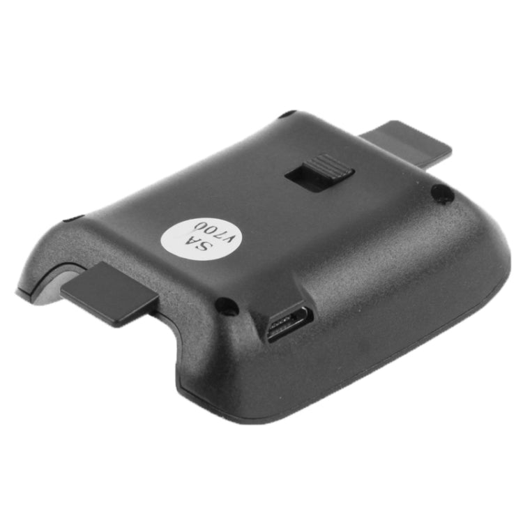 Black charging cradle base with USB charging port and side tabs