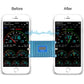 Blue GSM 900 signal repeater booster with display, between two phones showing signal charts