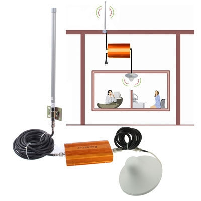 Cellular signal repeater booster kit with antenna, cables, and controller unit