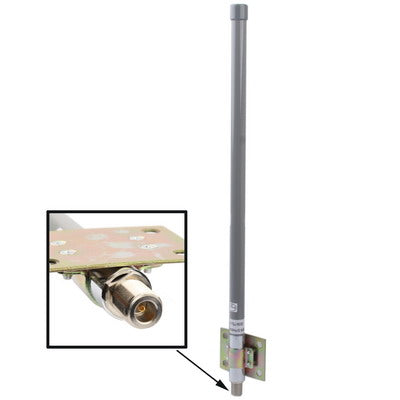 External cell antenna mast with base and coax connector, close-up
