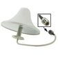 White dome antenna with coax cable and connector plug, close-up
