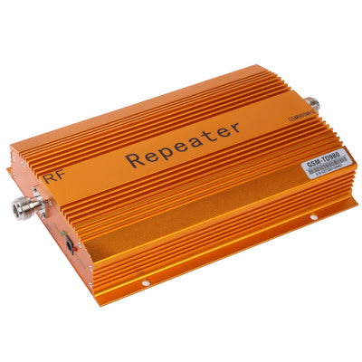 Orange RF repeater module with coax ports and mounting screws