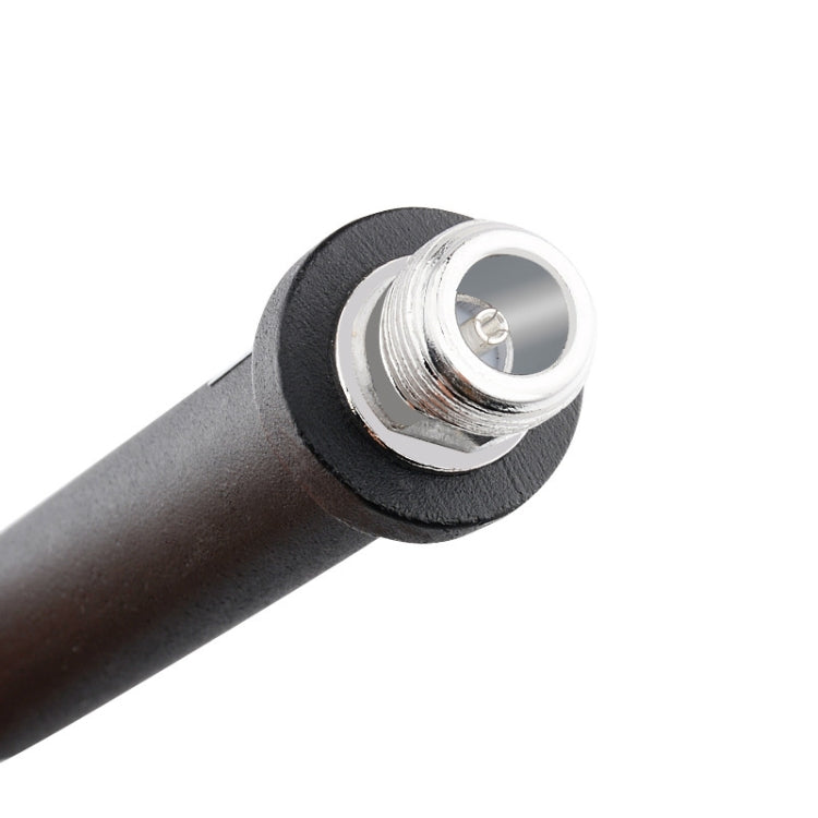 Close-up of silver threaded RF port on black splitter body with textured collar
