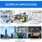 Application scope graphic showing engineering, office, home, smart building, and security
