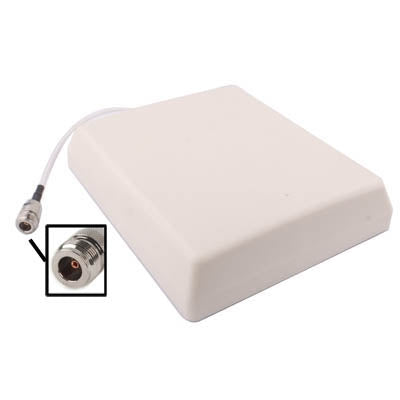 Beige wall-mount panel antenna with N female RF connector and coax cable