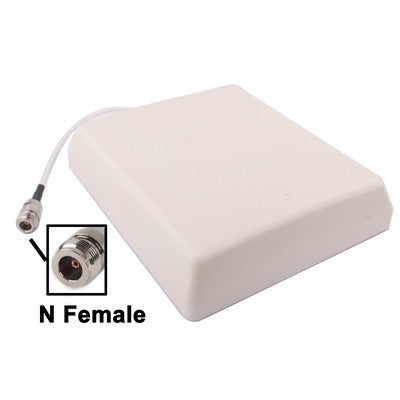 Beige wall-mount panel antenna with coax lead and N female RF connector