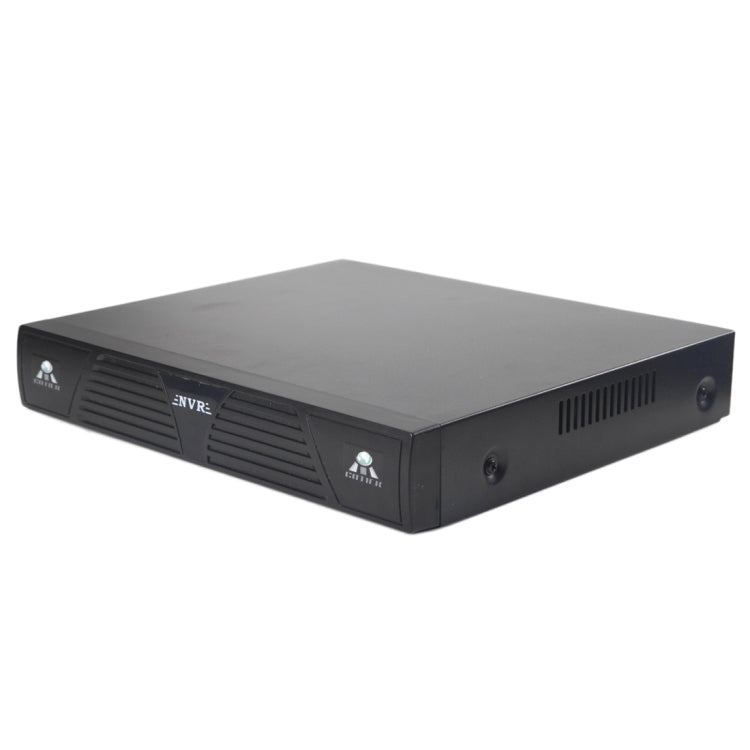 8-channel black network video recorder with front indicators, vents, and metal chassis