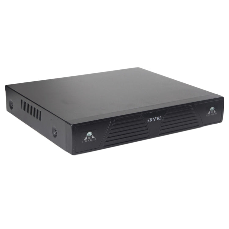 8-channel black network video recorder, low-profile box with vented sides