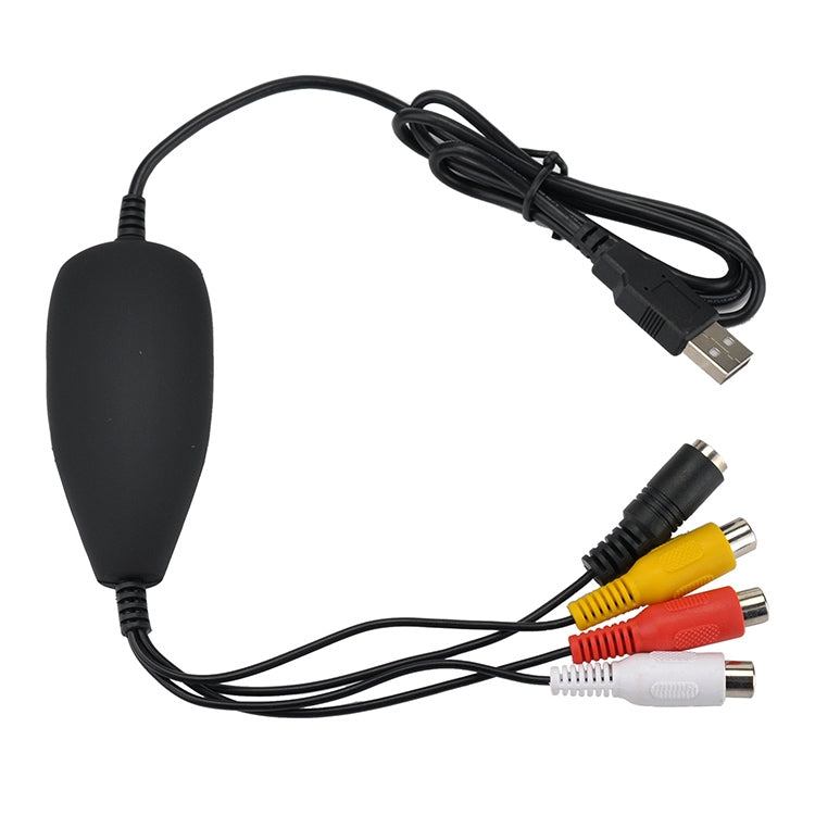 USB video capture cable set with USB connector, RCA plugs, and color-coded wires