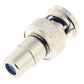 93 ohm BNC plug terminator viewed from the side, showing metal shell and pins