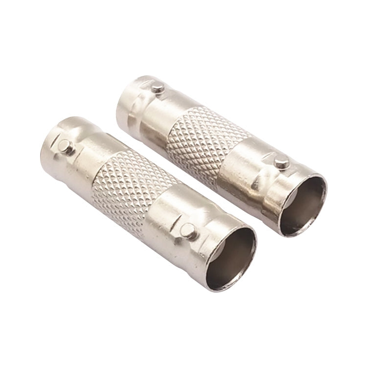 BNC inline splice adapter showing two silver BNC jacks with knurled middle sleeve