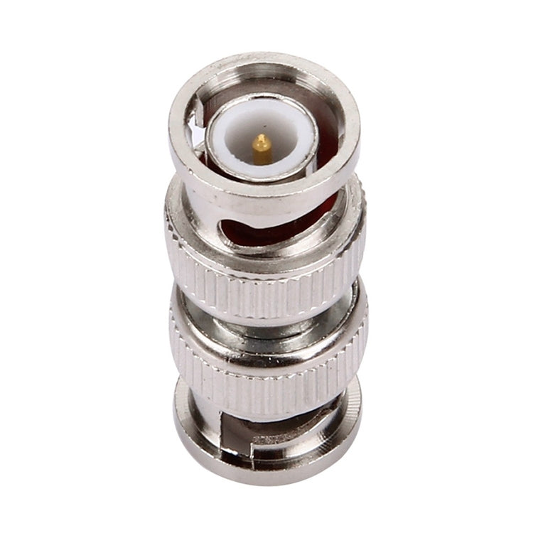 Silver BNC female connector pair with gold center contact and threaded rings