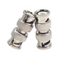 Two silver BNC male plugs facing each other with knurled collars