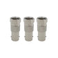 Three-pack BNC jack to F plug coaxial adapter ends, silver metal with threaded ports