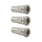 BNC jack to F plug coaxial adapter, silver metal, textured grip with female threaded end