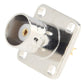 Metal BNC jack chassis-mount connector, rear side with solder cup and screw holes