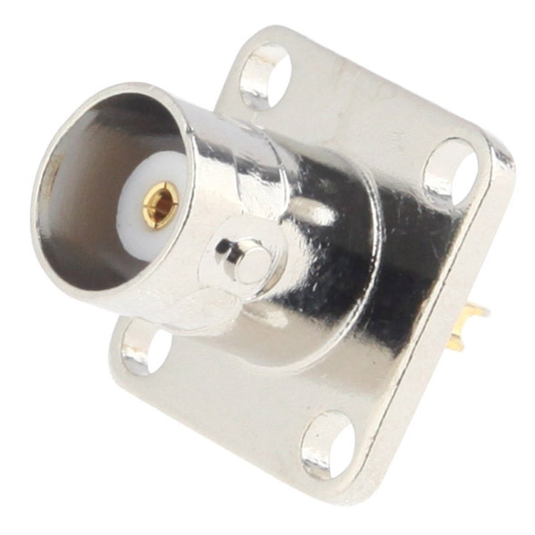 Metal BNC jack chassis-mount connector, rear side with solder cup and screw holes