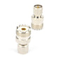 Silver UHF female connector with gold center and threaded coupling, RF coax adapter