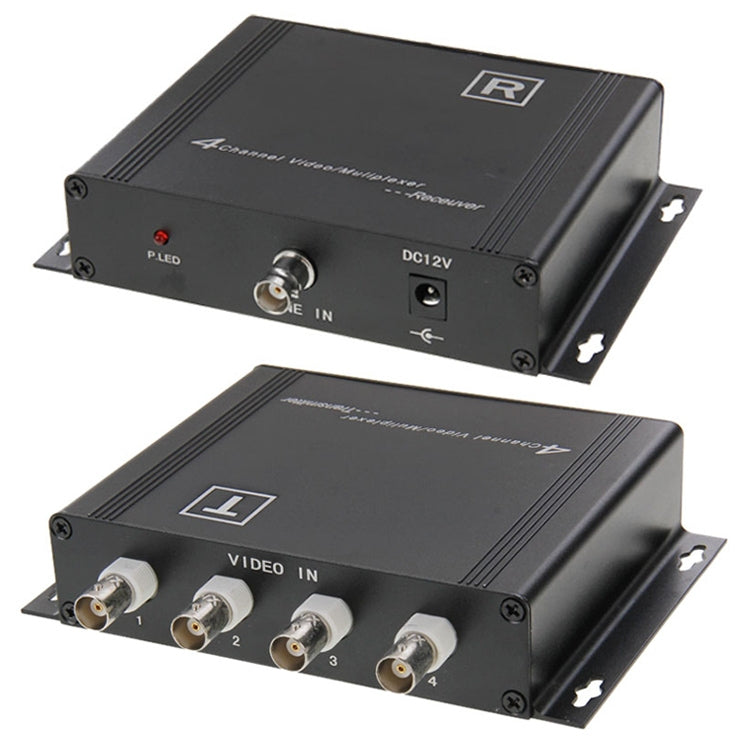 4-channel video multiplexer receiver with DC12V, power LED, and RCA video IN ports