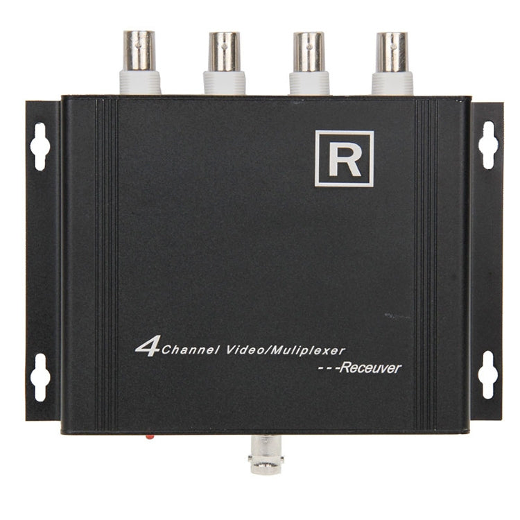 4-channel video multiplexer receiver box with antenna connectors and R logo