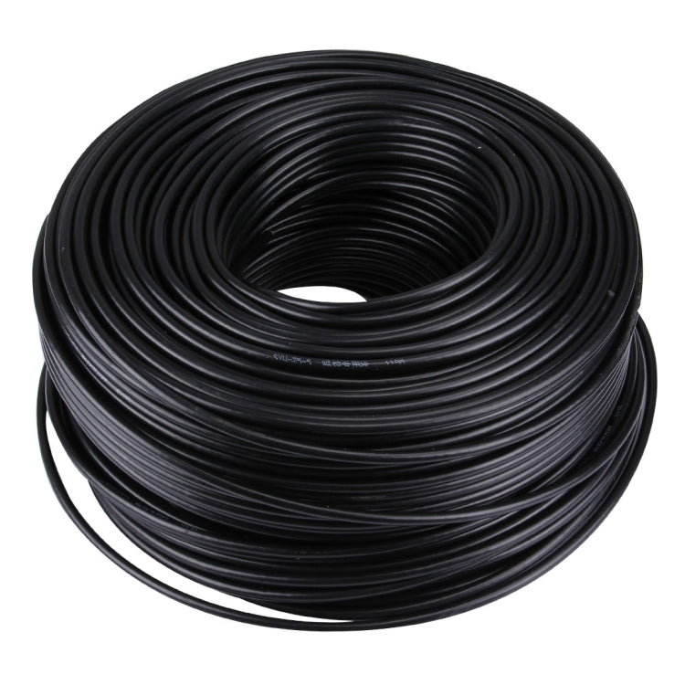Black RG coaxial cable spool, coiled on a roll for 75 ohm RF connections