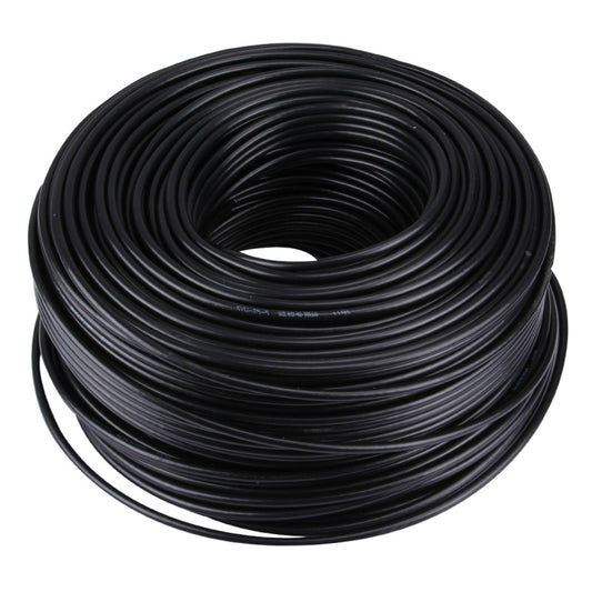 Black RG coaxial cable spool, coiled on a roll for 75 ohm RF connections