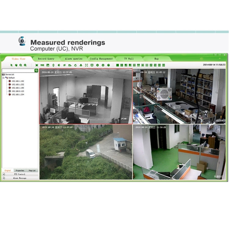 Multi-panel security monitoring interface with grayscale camera feeds