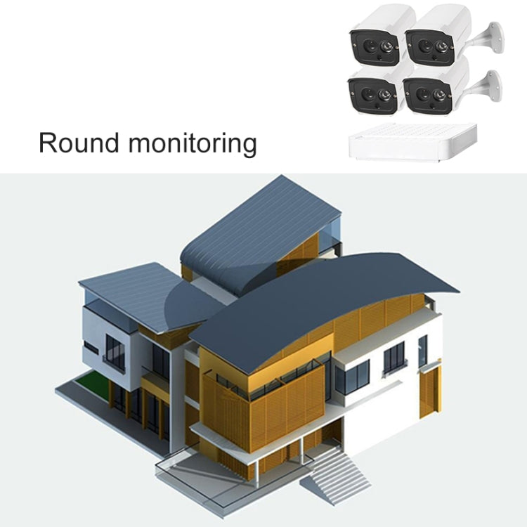 Four white IP cameras with black lenses shown for round-the-clock monitoring