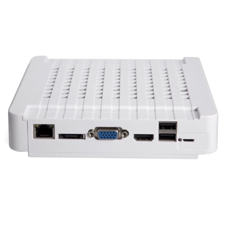 White NVR box rear ports with Ethernet and VGA-style video connectors