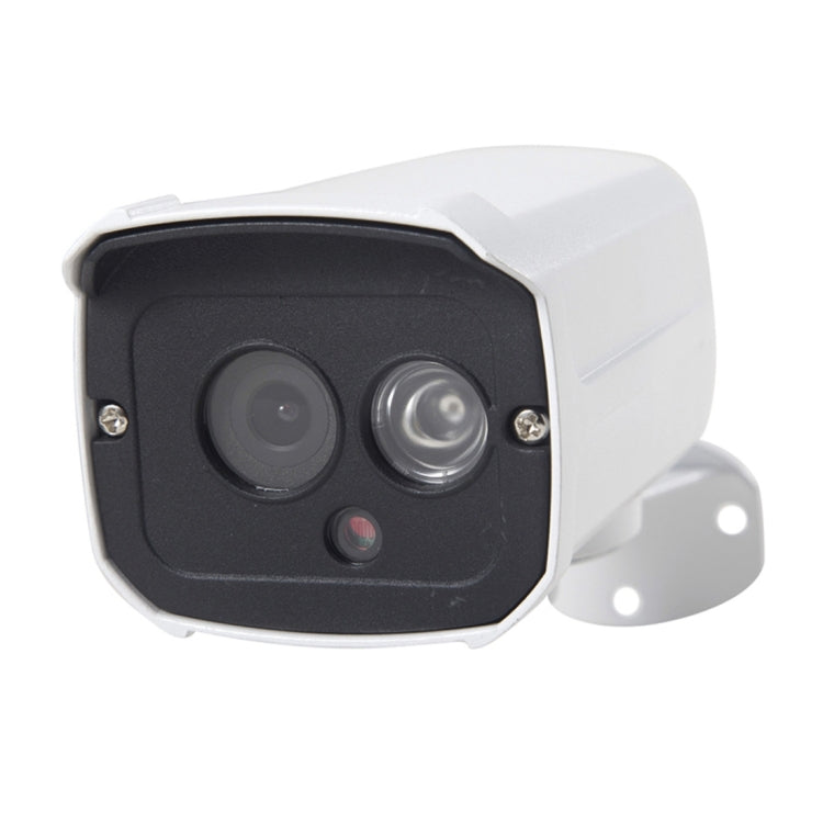 White outdoor IP camera with dual lenses and black front housing