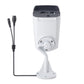 White outdoor IP camera with power cable and mounting base