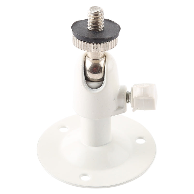 White metal CCTV camera mounting bracket with round plate base and mounting screw knob