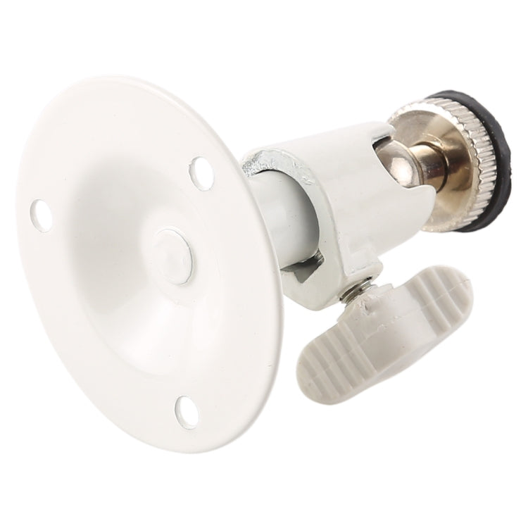 White mounting bracket with circular plate and adjustable metal ball joint connector