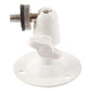 White CCTV camera bracket with round base plate and side screw for mounting