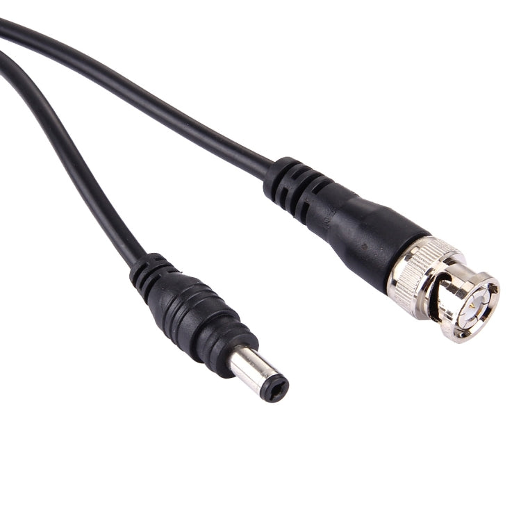 Black coax video cable with BNC male connector and barrel plug end, 15m