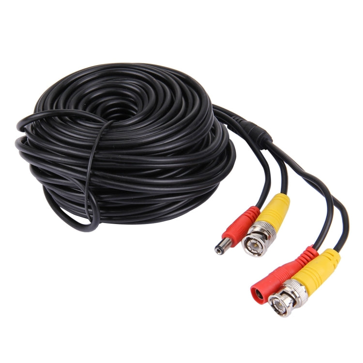 Coiled RG59 CCTV video/power cable with BNC plugs and red/yellow RCA ends