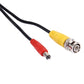 RG59 coaxial cable with red plug and yellow BNC connector on black leads