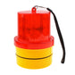 Red strobe warning light with yellow base and black cable extending from top