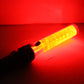 Glowing red LED light bar inside a safety traffic baton, close-up