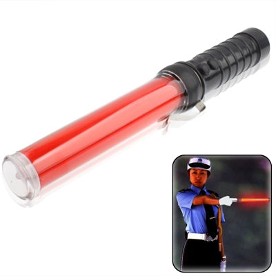 Red LED traffic baton with black ribbed handle and clear end lens