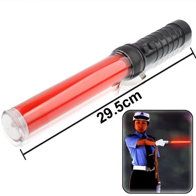 Red LED traffic baton, 29.5cm long, with black ribbed grip
