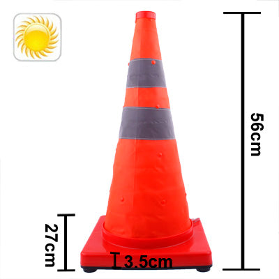 Orange traffic warning cone with black reflective bands and flat base, 56 cm
