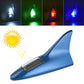 Solar shark fin alarm light with blue body and clear LED lens on top