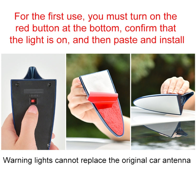 Solar shark fin alarm light installation, showing on/off control and hands mounting
