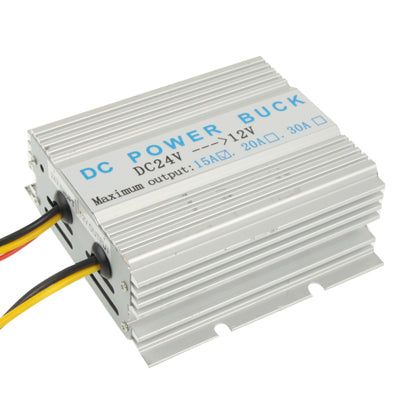 DC power buck converter, ribbed aluminum housing, 15A output