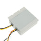 DC step-down power transformer, silver finned metal case with side ports and colored wire leads
